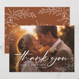Elegant Calligraphy Custom Photo Wedding Thank You Card