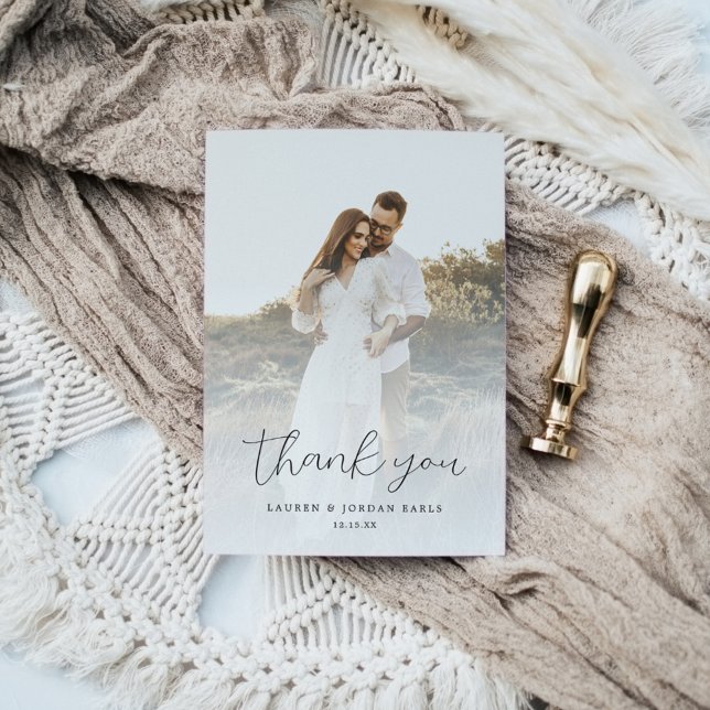 Elegant Calligraphy Custom Wedding Photo Thank You (Creator Uploaded)