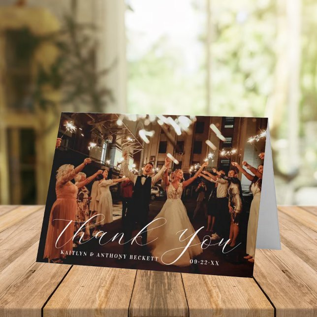Elegant Calligraphy Custom Wedding Photo Thank You Card (Creator Uploaded)