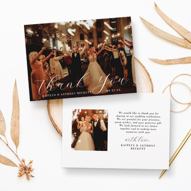 Elegant Calligraphy Custom Wedding Photo Thank You Card (Creator Uploaded)
