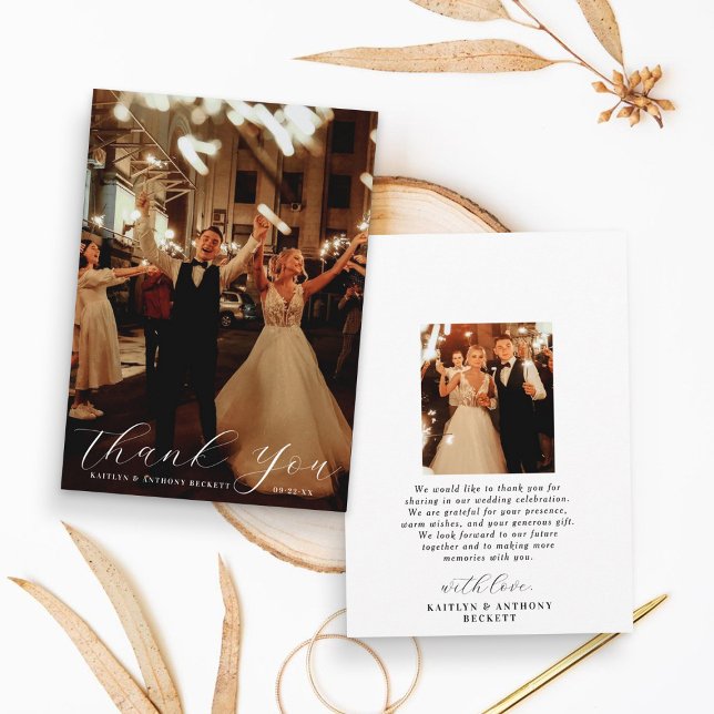 Elegant Calligraphy Custom Wedding Photo Thank You Card (Creator Uploaded)