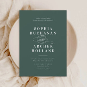 Elegant Calligraphy Dark Green Wedding  Invitation