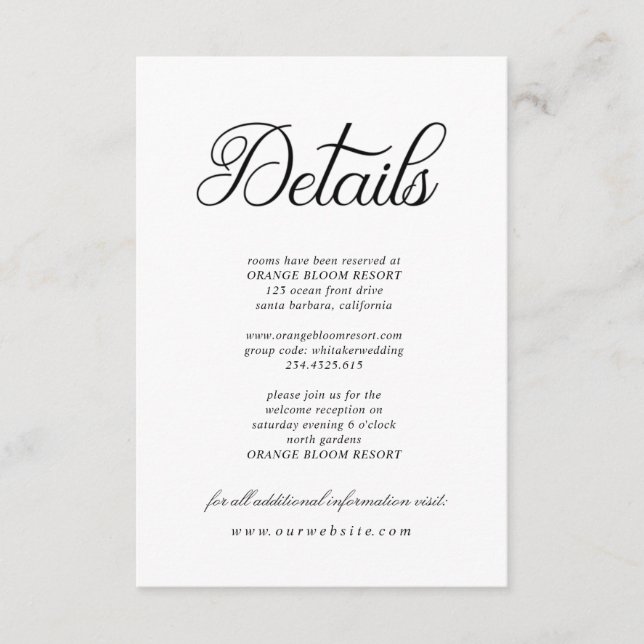 Elegant Calligraphy ⎥ Details Enclosure Card (Front)