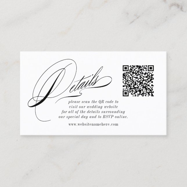 Elegant Calligraphy Details QR Code Enclosure Card (Front)