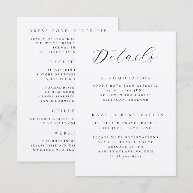 Elegant Calligraphy Double Sided Wedding Details Enclosure Card (Front/Back)