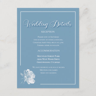 Elegant Calligraphy Dusty Blue Floral Wedding Enclosure Card
