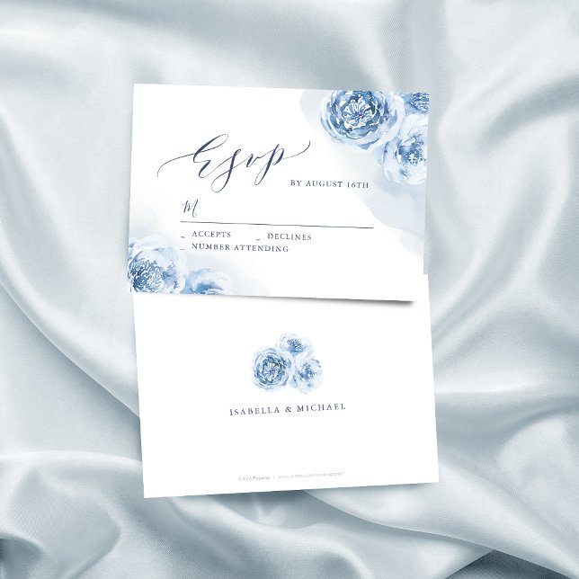 Elegant calligraphy dusty blue floral wedding RSVP card (Elegant calligraphy dusty blue floral wedding RSVP card)