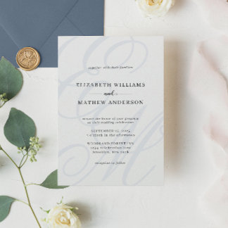 Elegant Calligraphy Dusty Blue Monogram Wedding Invitation