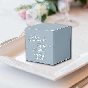 Elegant Calligraphy Dusty Blue Rehearsal Dinner Favour Box