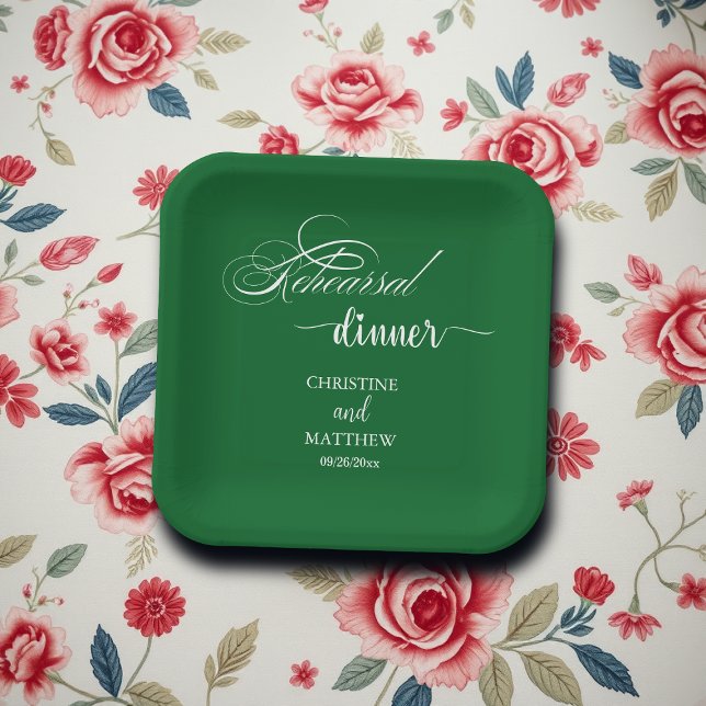 Elegant Calligraphy Dusty Blue Rehearsal Dinner Paper Plate (Creator Uploaded)