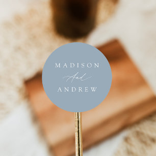 Elegant Calligraphy Dusty Blue Wedding Classic Round Sticker