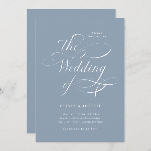Elegant Calligraphy | Dusty Blue Wedding Invitation (Front/Back)