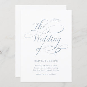 Elegant Calligraphy   Dusty Blue Wedding Invitation