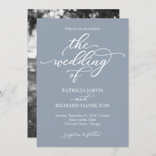 Elegant Calligraphy Dusty Blue Wedding Invitation