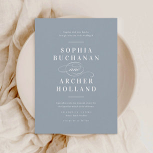 Elegant Calligraphy Dusty Blue Wedding Invitation