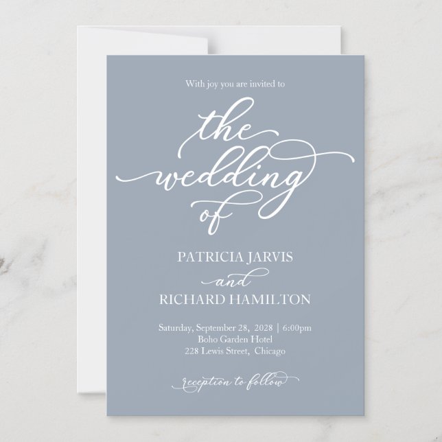 Elegant Calligraphy Dusty Blue Wedding Magnetic Invitation (Front)