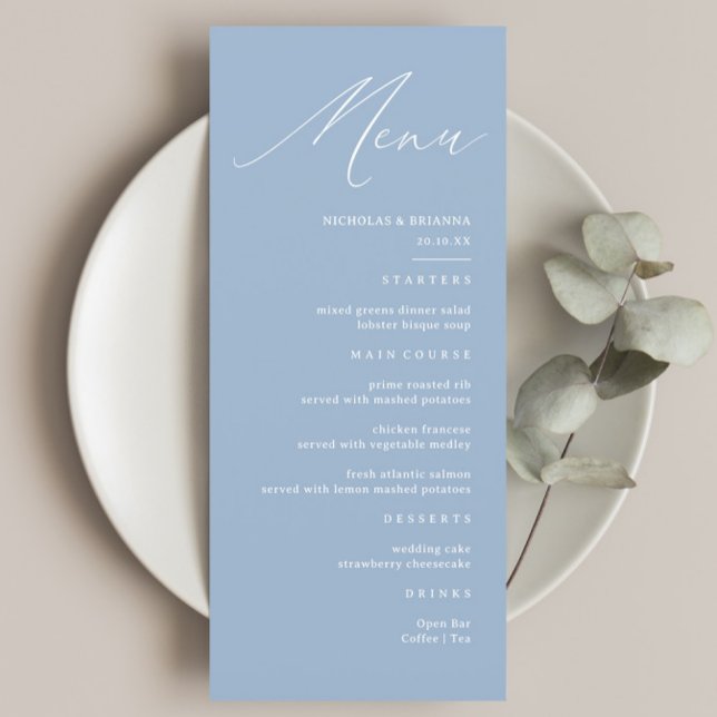 Elegant Calligraphy Dusty Blue Wedding Menu (Creator Uploaded)