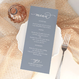 Elegant Calligraphy Dusty Blue Wedding Menu