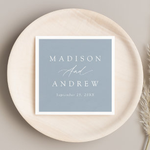 Elegant Calligraphy Dusty Blue Wedding Napkin