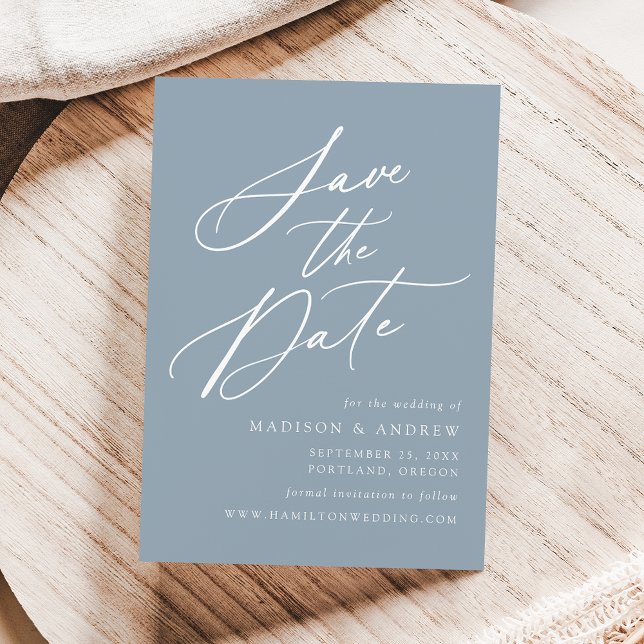Elegant Calligraphy Dusty Blue Wedding Save The Date (Creator Uploaded)
