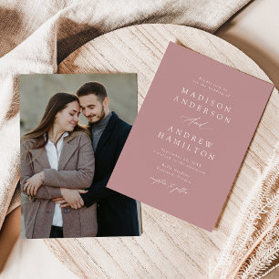 Elegant Calligraphy Dusty Rose Photo Wedding Invitation
