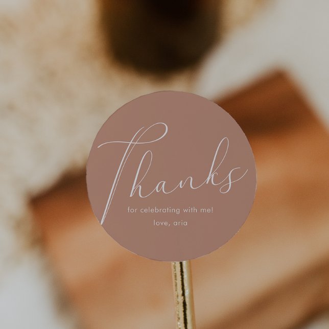 Elegant Calligraphy Dusty Rose Thank You Classic Round Sticker (Creator Uploaded)