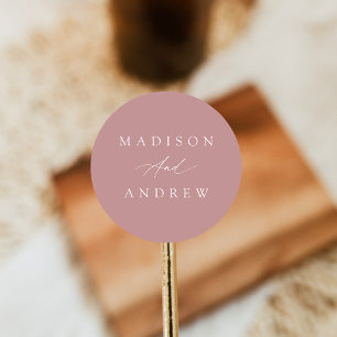 Elegant Calligraphy Dusty Rose Wedding Classic Round Sticker