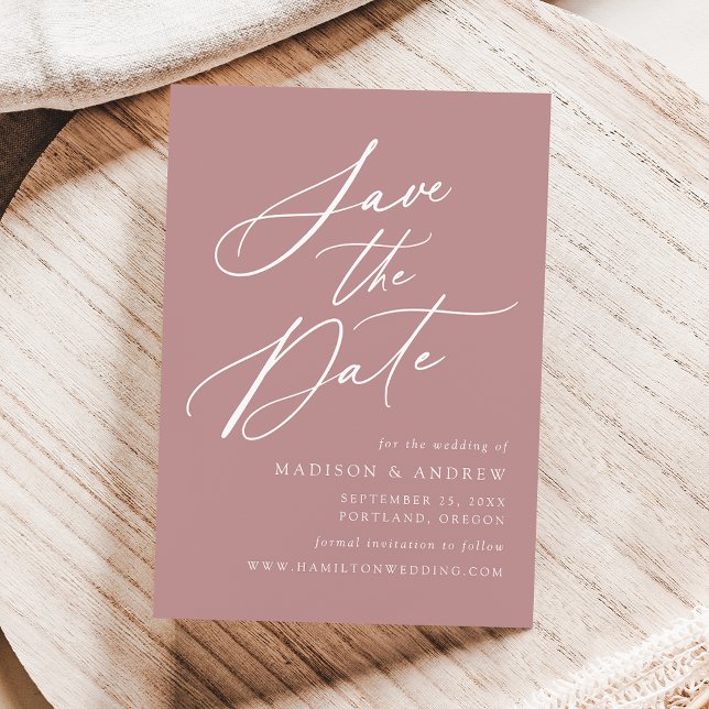 Elegant Calligraphy Dusty Rose Wedding Save The Date (Creator Uploaded)