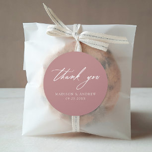 Elegant Calligraphy Dusty Rose Wedding Thank You Classic Round Sticker