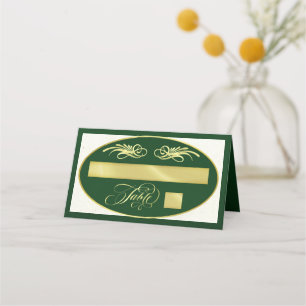 Elegant Calligraphy - Emerald/Gold Place Card