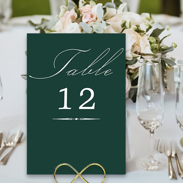 Elegant Calligraphy Emerald Green Wedding Table Number (Elegant wedding table number cards in emerald green from my Wedding Colors collection)