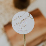 Elegant Calligraphy Engagement Party We're Engaged Classic Round Sticker<br><div class="desc">Elegant Calligraphy Engagement Party We're Engaged Classic Round Sticker</div>