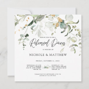 Elegant Calligraphy Eucalyptus Rehearsal Dinner In