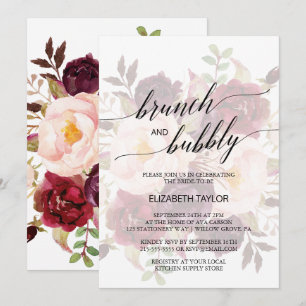 Elegant Calligraphy   Faded Floral Brunch & Bubbly Invitation