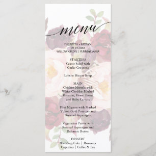 Elegant Calligraphy Faded Floral Dinner Menu Card