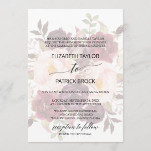 Elegant Calligraphy   Faded Floral Formal Wedding Invitation