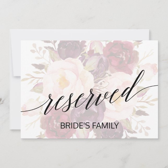 Elegant Calligraphy | Faded Floral Reserved Sign (Front)