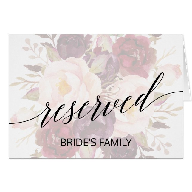 Elegant Calligraphy | Faded Floral Reserved Sign (Front Horizontal)