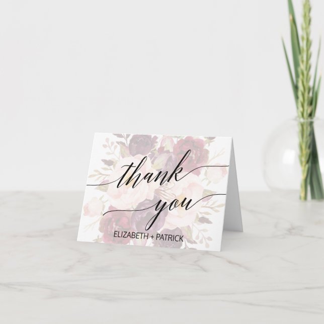 Elegant Calligraphy | Faded Floral Thank You Card (Front)