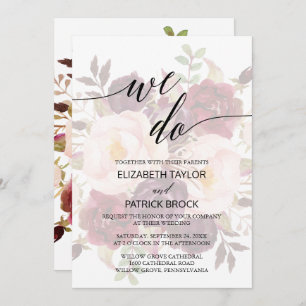 Elegant Calligraphy Faded Floral We Do Wedding Invitation
