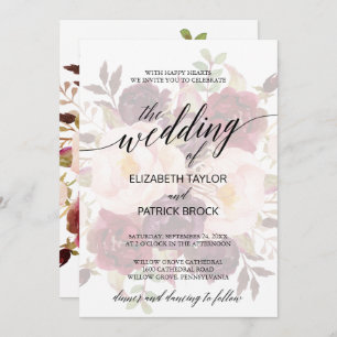 Elegant Calligraphy   Faded Floral Wedding Invitation