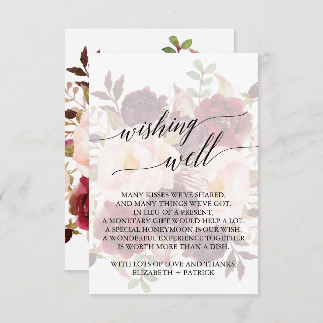 Elegant Calligraphy | Faded Floral Wishing Well Enclosure Card (Front/Back)