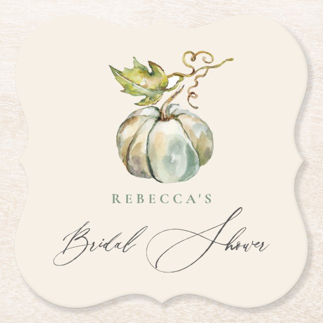 Elegant Calligraphy Fall Pumpkin Bridal Shower Paper Coaster (Front)