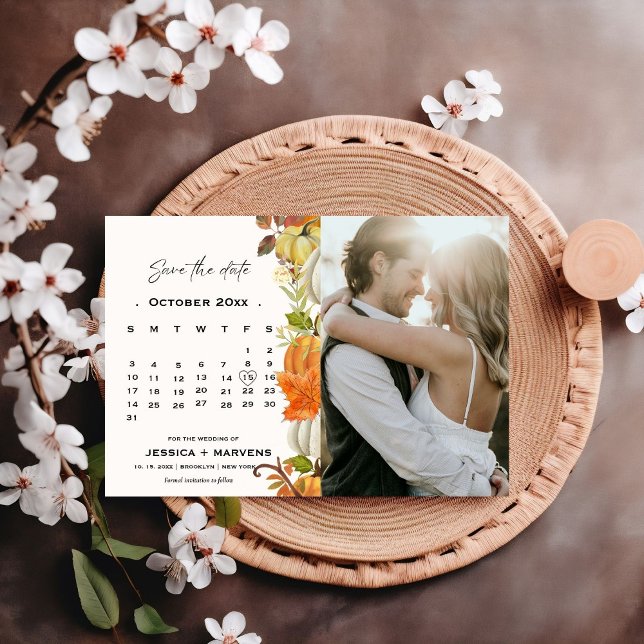 Elegant Calligraphy Fall Pumpkin Wedding Save The Date (Creator Uploaded)