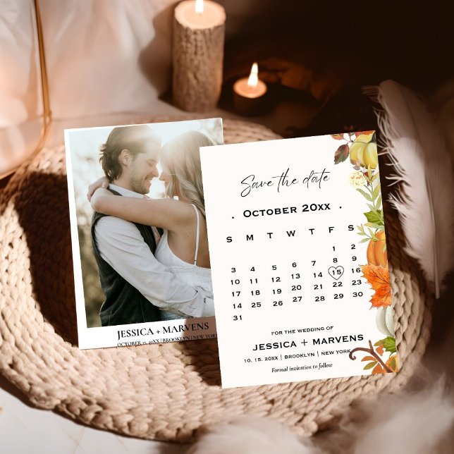 Elegant Calligraphy Fall Pumpkin Wedding Save The Date (Creator Uploaded)