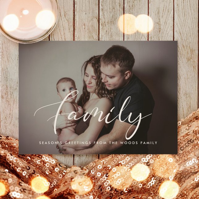 Elegant Calligraphy Family Inspirational Photo Holiday Card (Creator Uploaded)