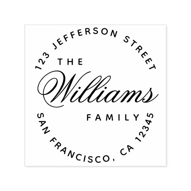 Elegant Calligraphy Family Name Script Address Self-inking Stamp (Design)