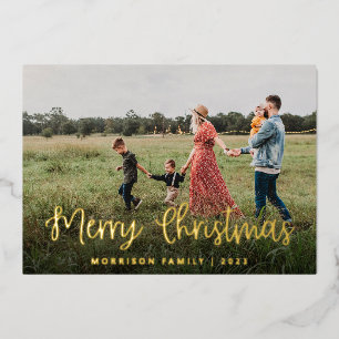 Elegant Calligraphy Family Photo Christmas Foil Holiday Card