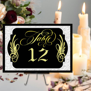 Elegant Calligraphy Faux Embossed - Black/Gold Table Number
