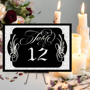 Elegant Calligraphy Faux Embossed - Black/Silver Table Number